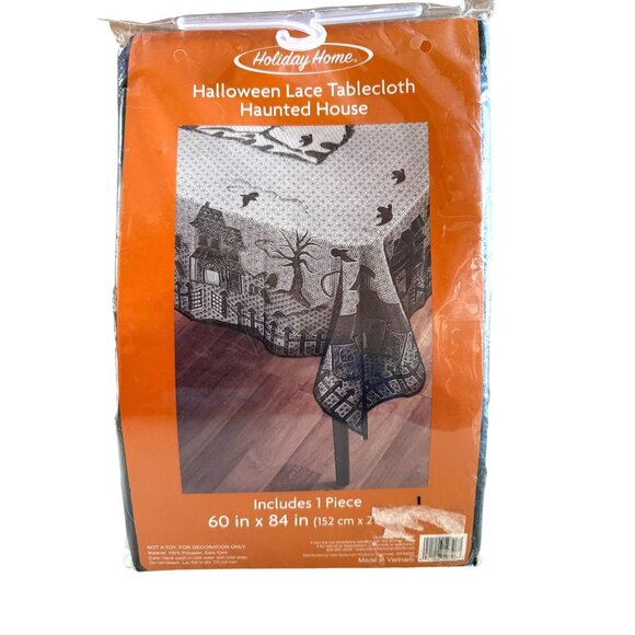 Holiday Home Halloween Lace Tablecloth Haunted House Design 60" X 84" - Picture 4 of 14